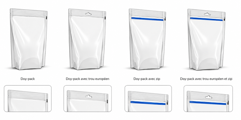 SACHET DOYPACK EN PAPIER OU FILM RECYCLABLE COMPOSTABLE BIODEGRADABLE